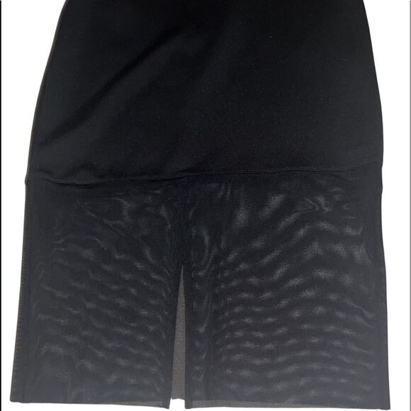 Small Black Do+Be Midi Pencil Skirt Mesh Trim Panel Hem Long Pull On Elastic EUC - Picture 3 of 8